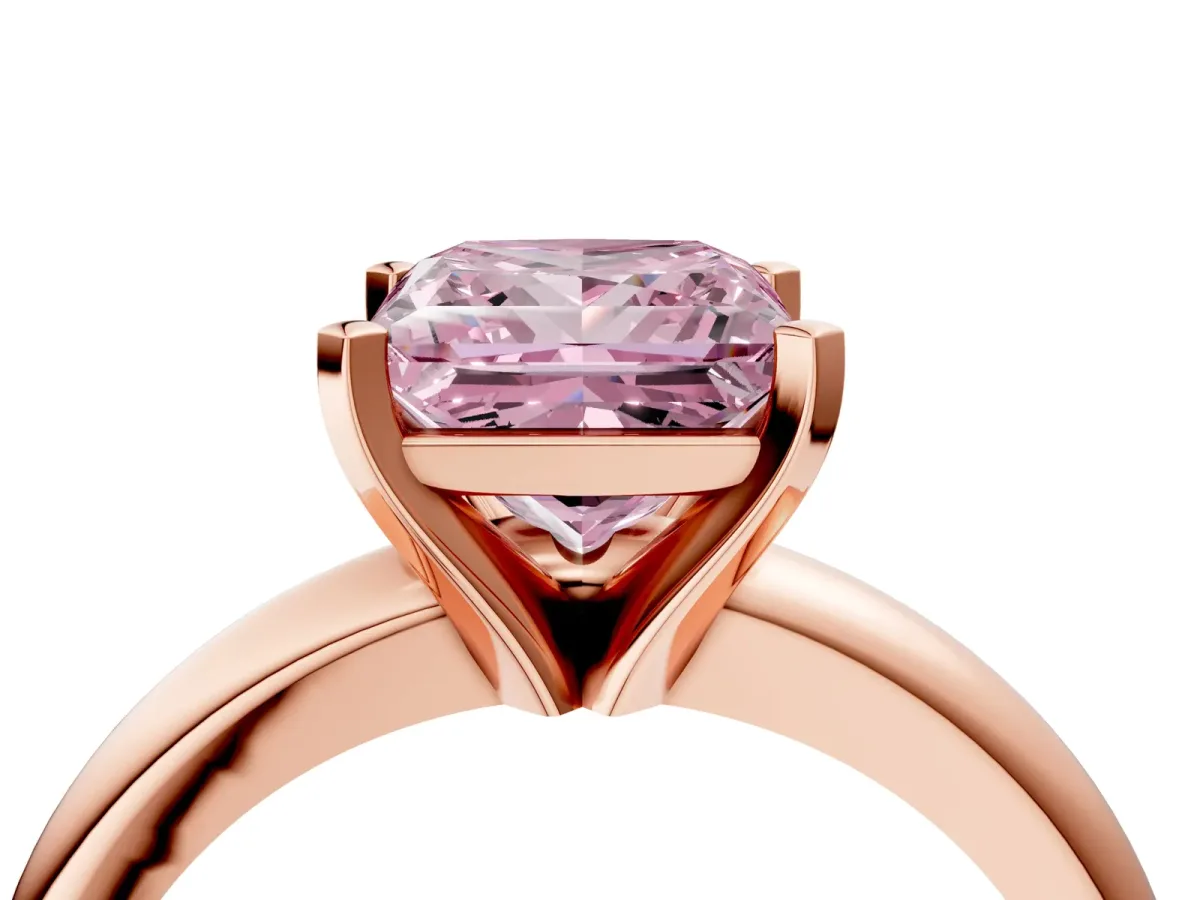 Fancy Pink Princess Cut Diamond Solitaire Engagement Ring with Round Band and Four-Prong Setting Rose gold