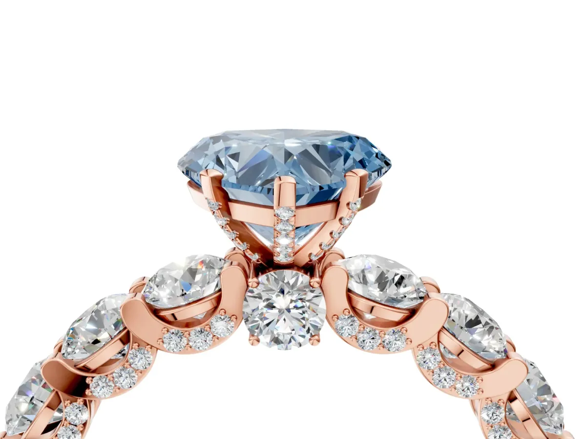 Fancy Blue Heart Cut Diamond Side Stone Engagement Ring with Four-Prong Setting Rose gold