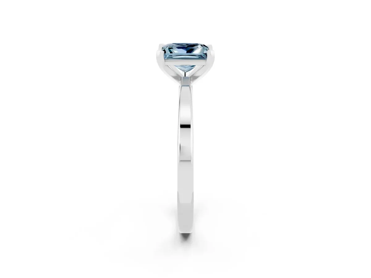 Princess Cut Aquamarine Solitaire Engagement Ring with Classic Band and Four-Prong Setting White gold