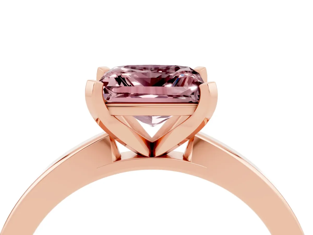 Princess Cut Morganite Solitaire Engagement Ring with Classic Band and Four-Prong Setting Rose gold