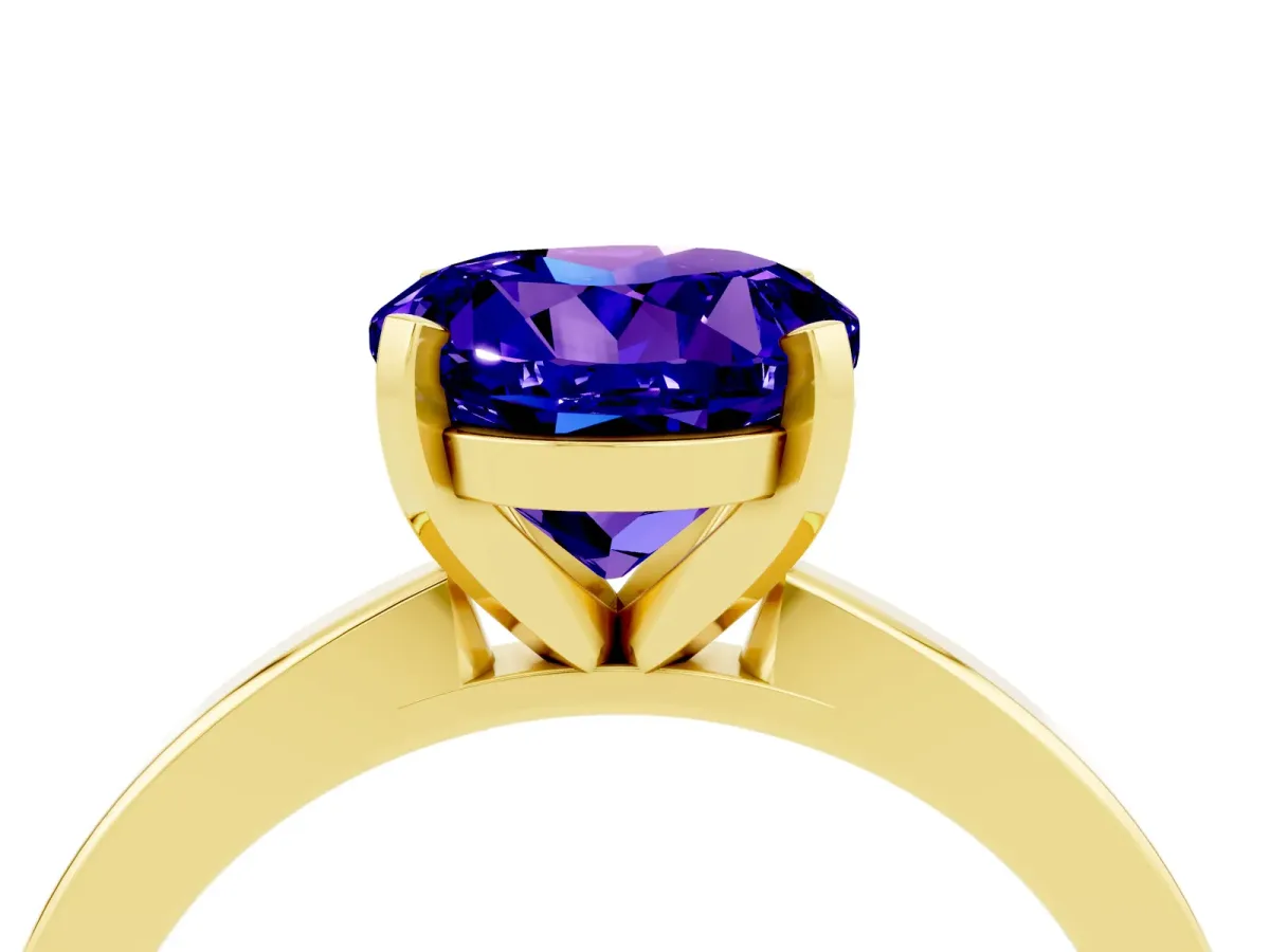 Round Cut Tanzanite Solitaire Engagement Ring with Classic Band and Four-Prong Setting Yellow gold