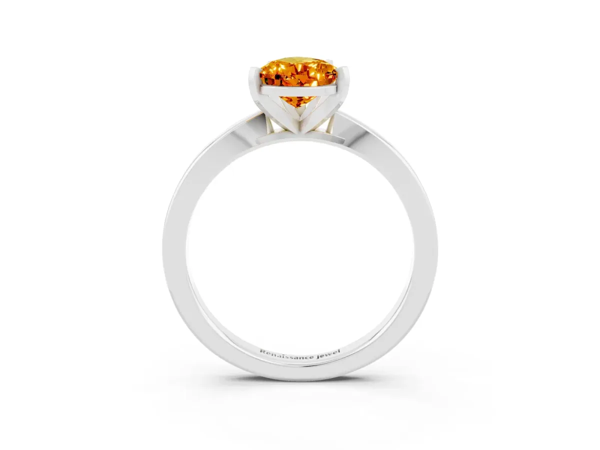 Pear Cut Citrine Solitaire Engagement Ring with Classic Band and Four-Prong Setting Silver