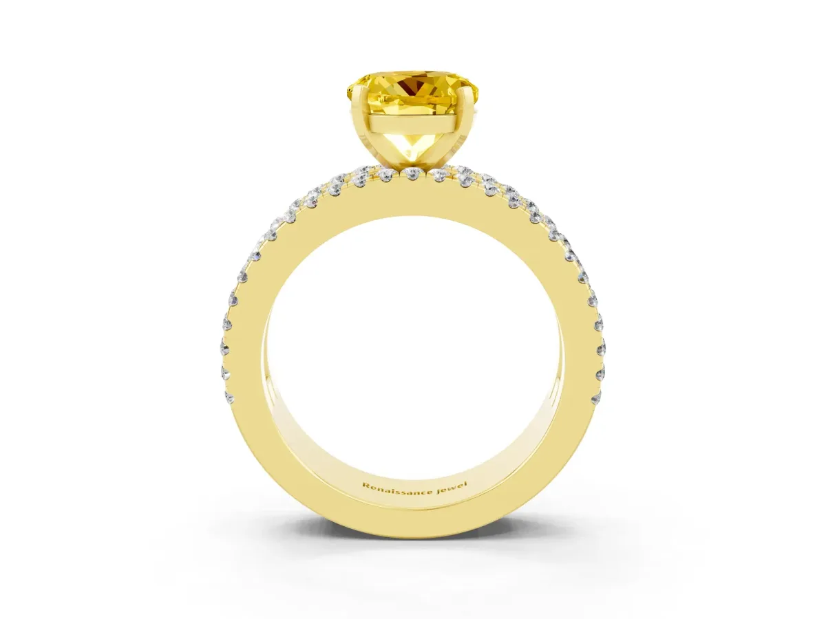 Round Cut Yellow Sapphire Solitaire Ring with Pavé and Channel Set Band Yellow gold