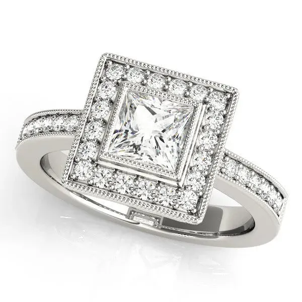 Princess Cut Cut Halo Pavé Diamond Ring Silver