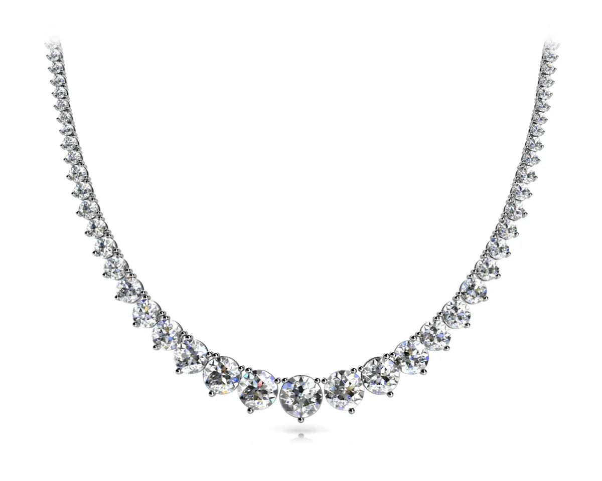 Round Cut Brilliant Graduated Diamond Tennis Necklace with Four-Prong Setting Rose gold