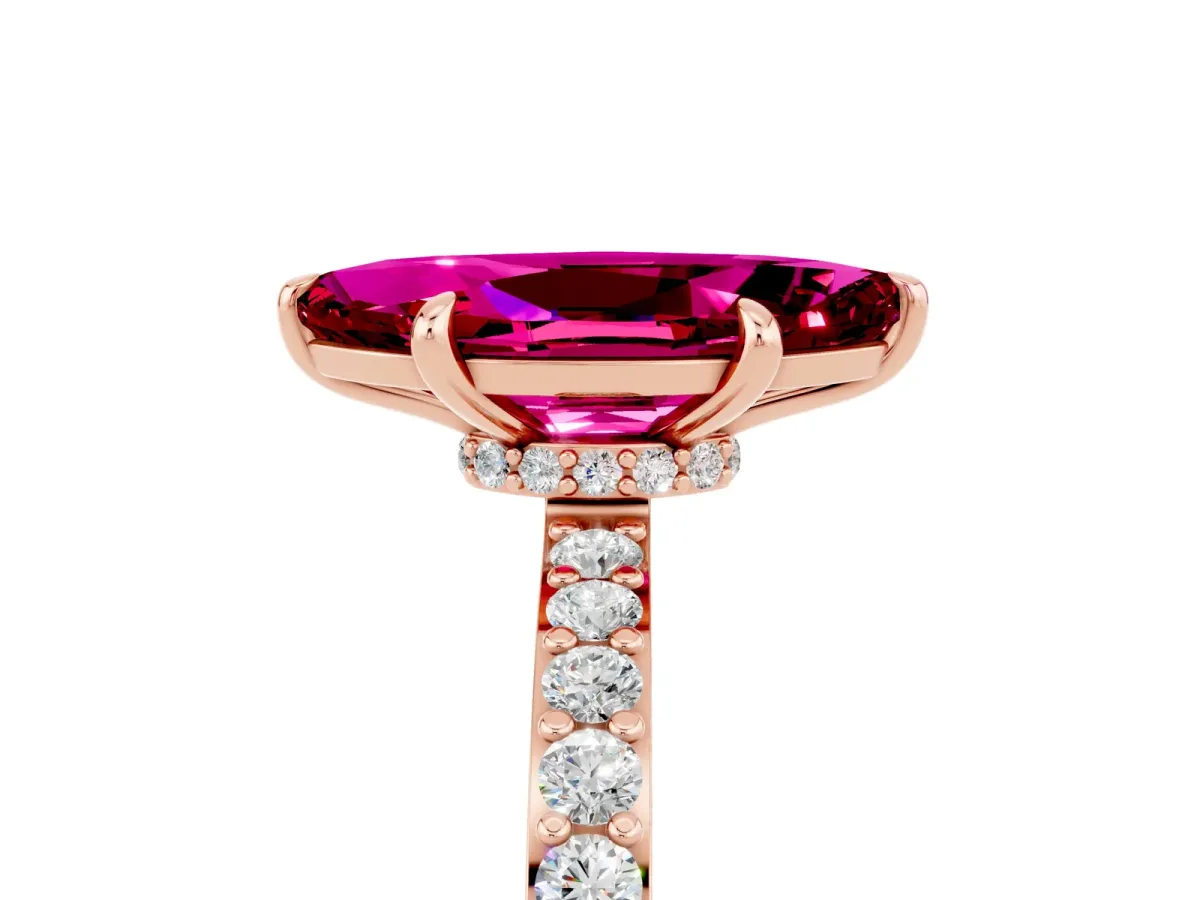 Marquise Cut Garnet Solitaire Engagement Ring with Pavé Band and Four-Prong Setting Rose gold