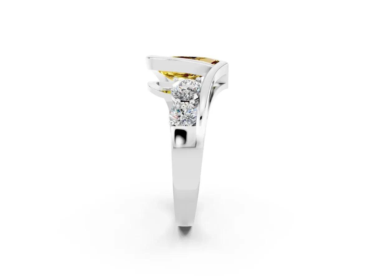 Bezel Set Pear Cut Yellow Sapphire Bypass Ring with Round Accents Platinum