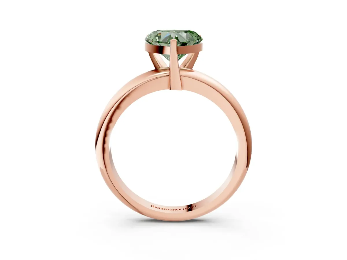 Fancy Green Heart Cut Diamond Solitaire Engagement Ring with Round Band and Four-Prong Setting Rose gold