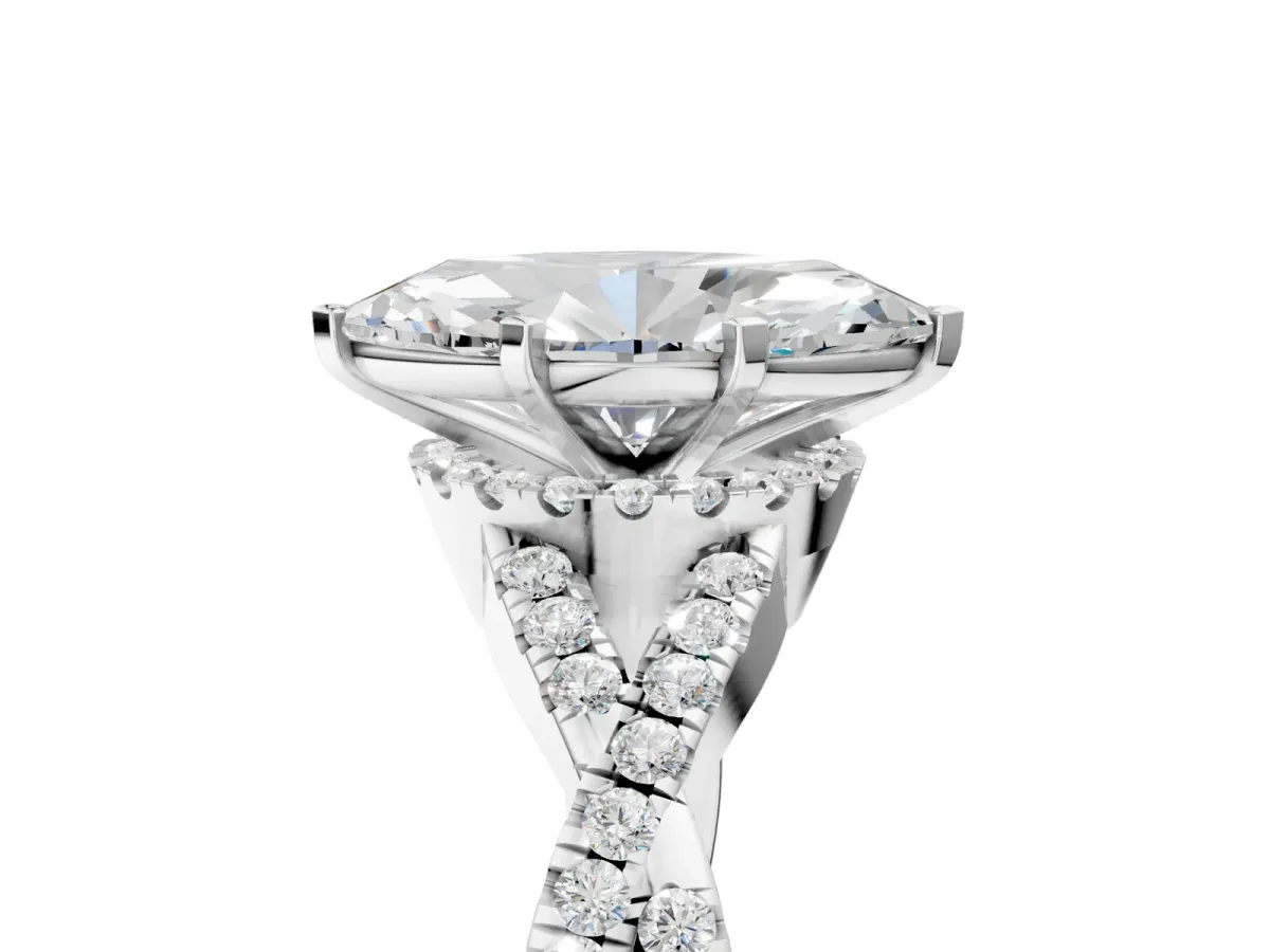 Marquise Cut Diamond Moissanite Halo Twist Band Solitaire Prong Setting Ring White gold