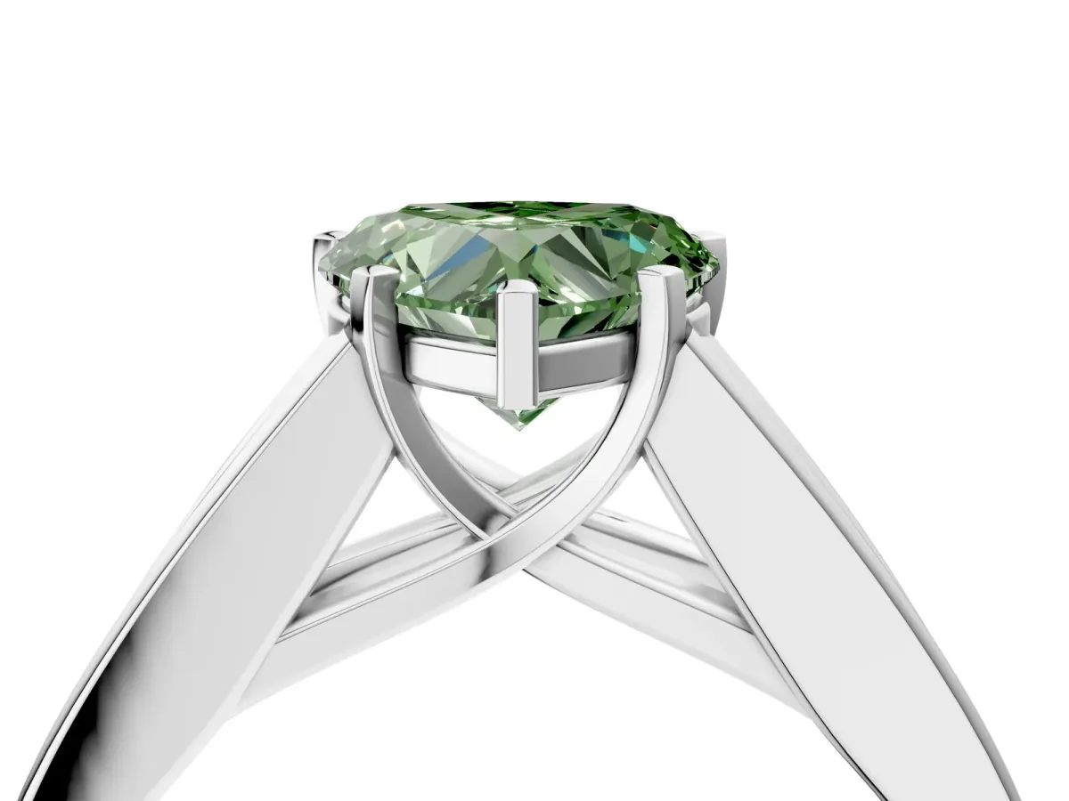 Fancy Green Heart Cut Cut Channel Set Solitaire Ring with Four-Prong Setting Silver