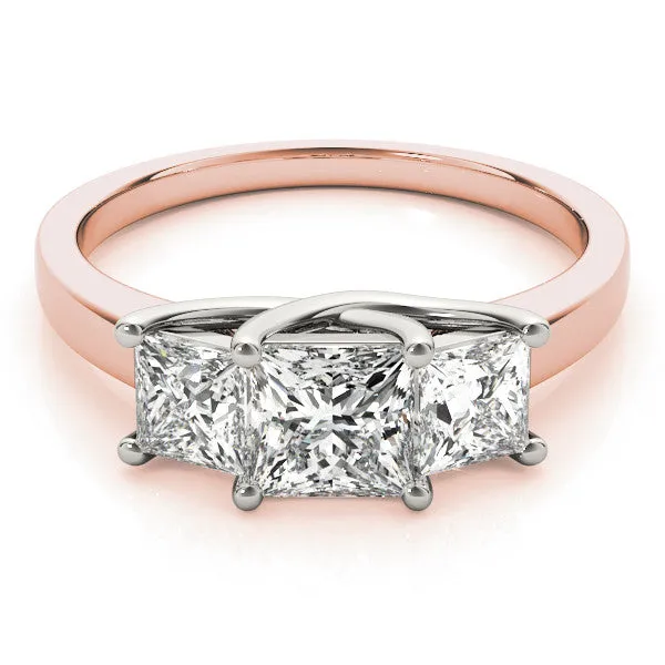Three-Stone Emerald Cut Cut Solitaire Ring with Classic Prong Setting Rose gold