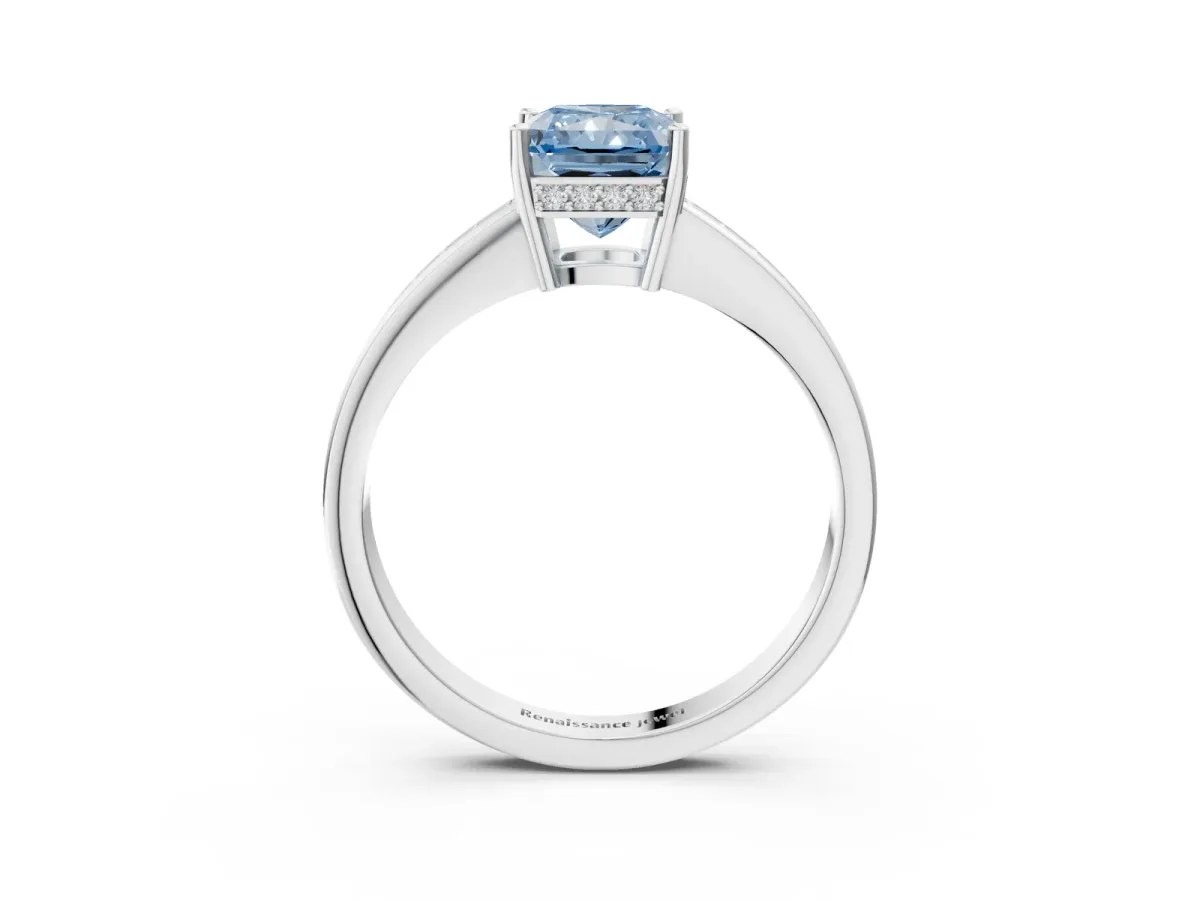 Fancy Blue Radiant Cut Solitaire Pavé Band Prong Setting Ring Platinum