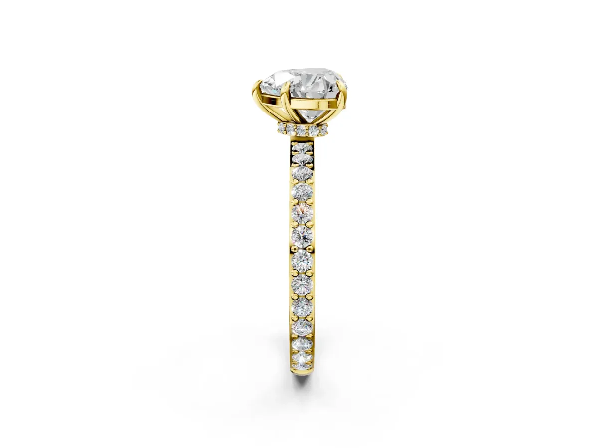 Heart Cut Diamond Solitaire Engagement Ring with Pavé Band and Four-Prong Setting Yellow gold