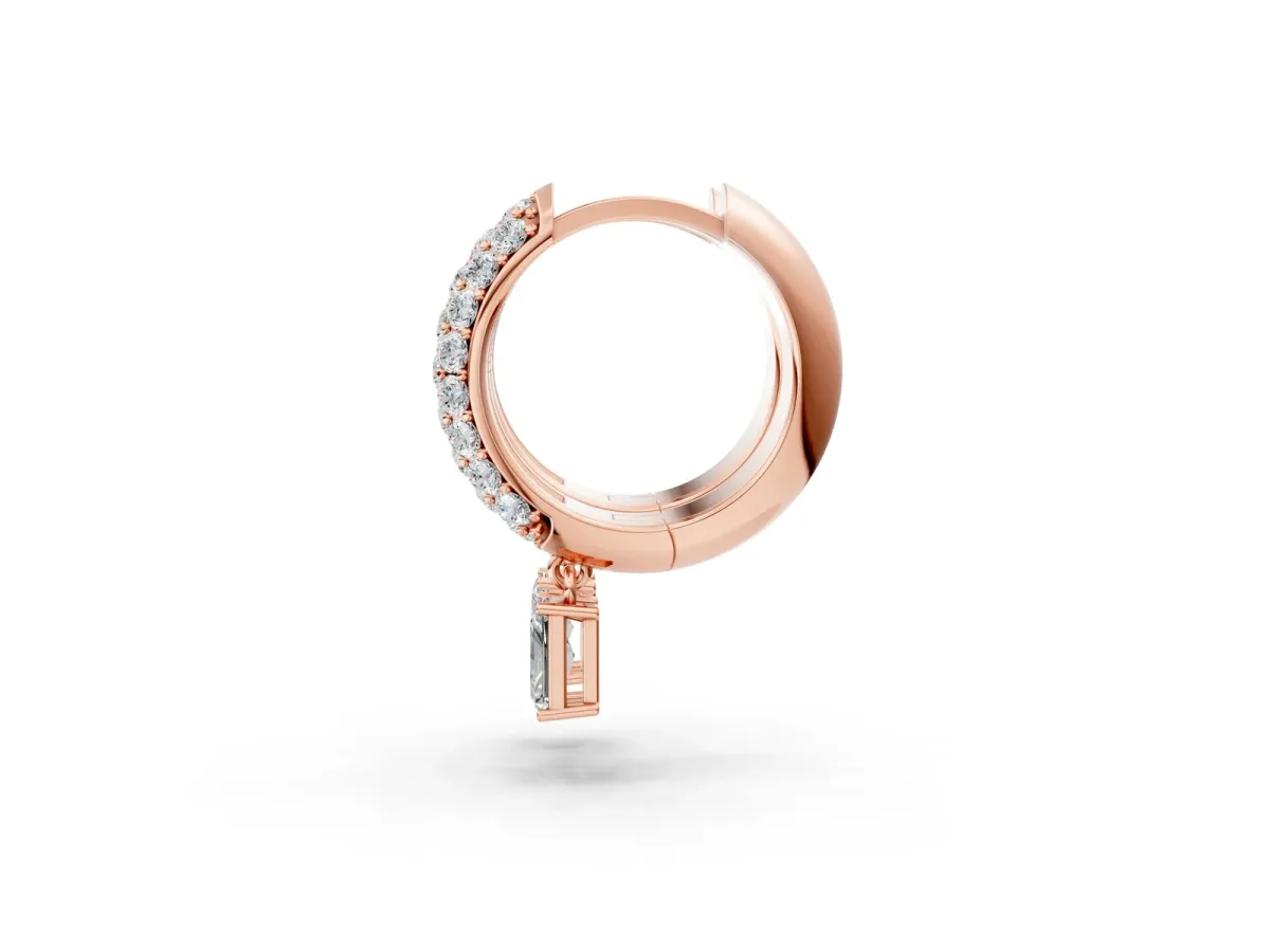 Round and Radiant Diamond Huggie Hoop Earrings Rose gold