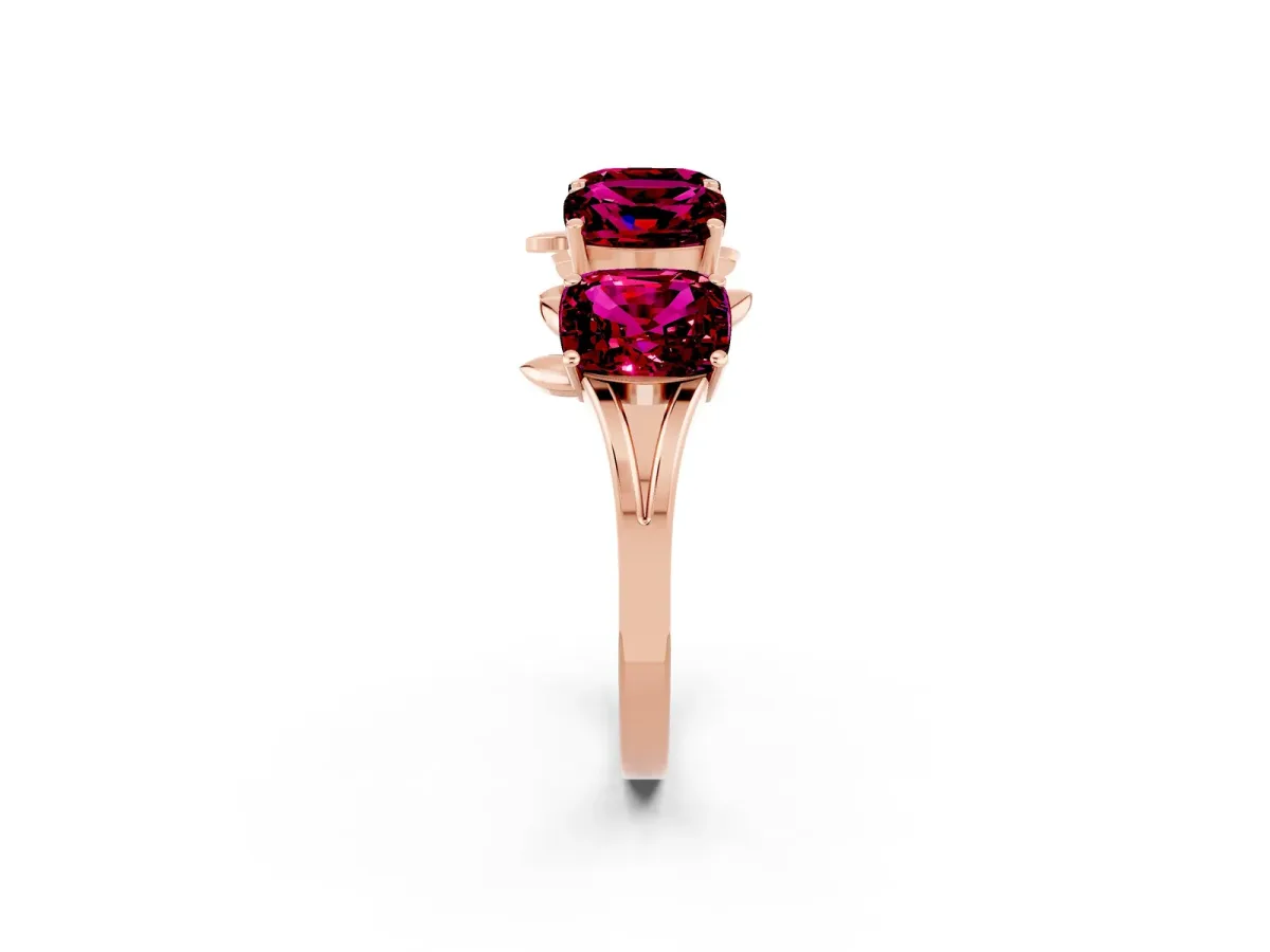Four-Stone Elongated Cushion Garnet Band with Nature-Inspired Prong Setting Rose gold