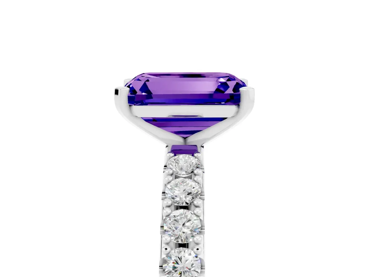 Emerald Cut Tanzanite Solitaire Pavé Band with Four-Prong Setting White gold