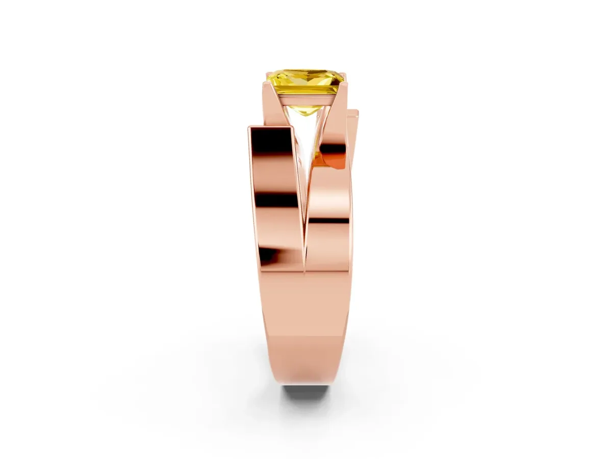 Modern Tension Set Princess Cut Yellow Sapphire Solitaire Wide Band Ring Rose gold