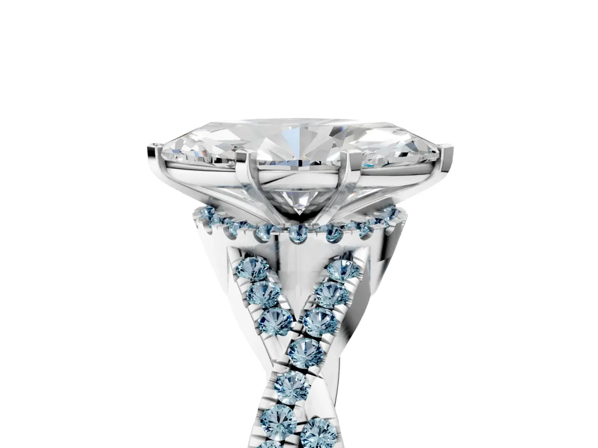 Marquise Cut Diamond Aquamarine Halo Twist Band Solitaire Prong Setting Ring White gold