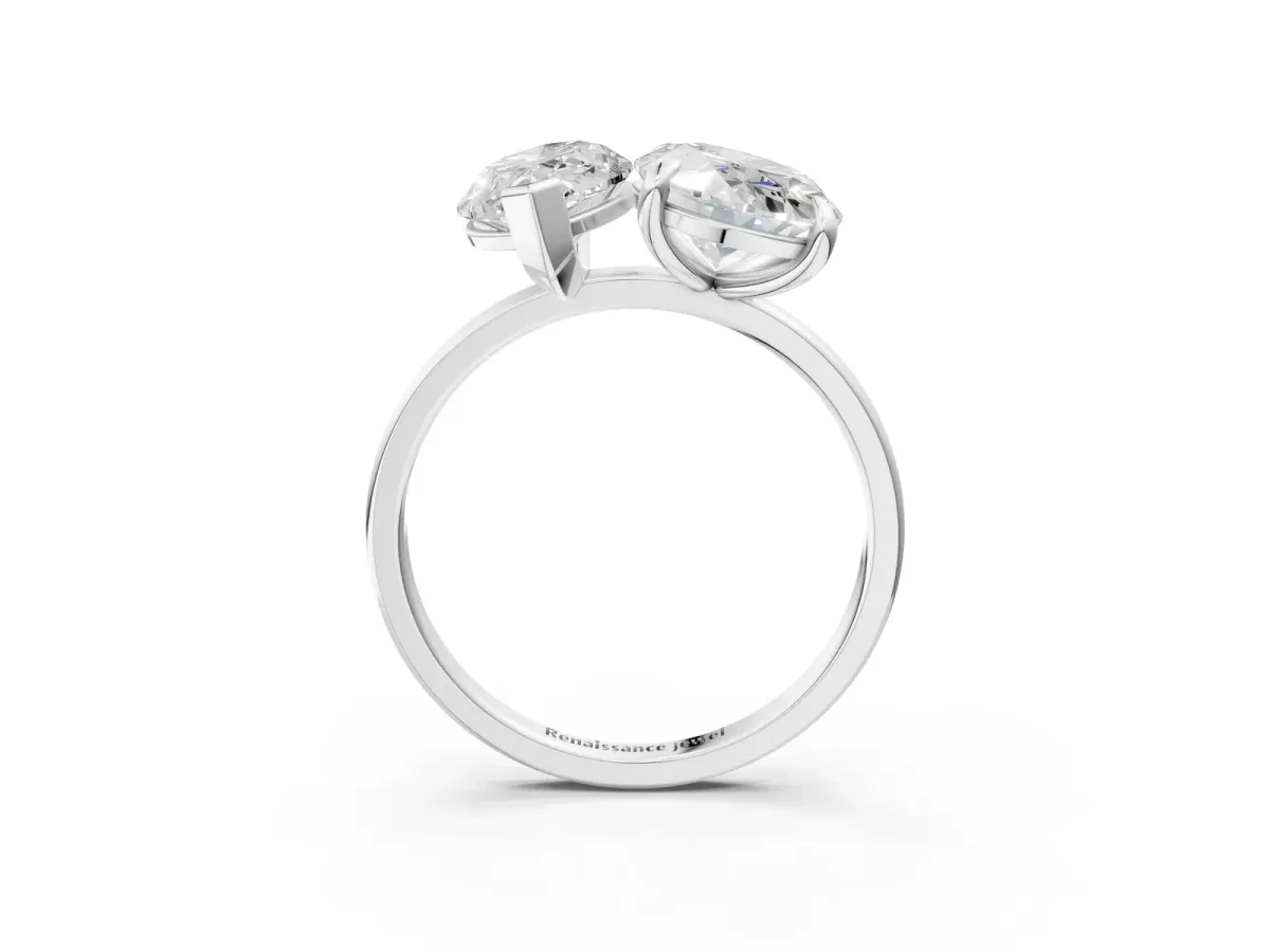 Oval and Marquise Toi Moi Ring with Prong Setting and Plain Band Silver