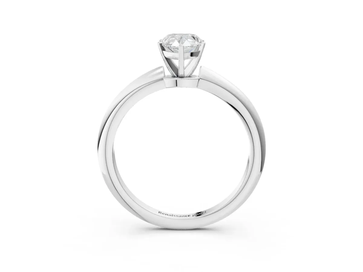 Pear Cut Diamond Solitaire Ring with Six-Prong Setting and Classic Band Platinum
