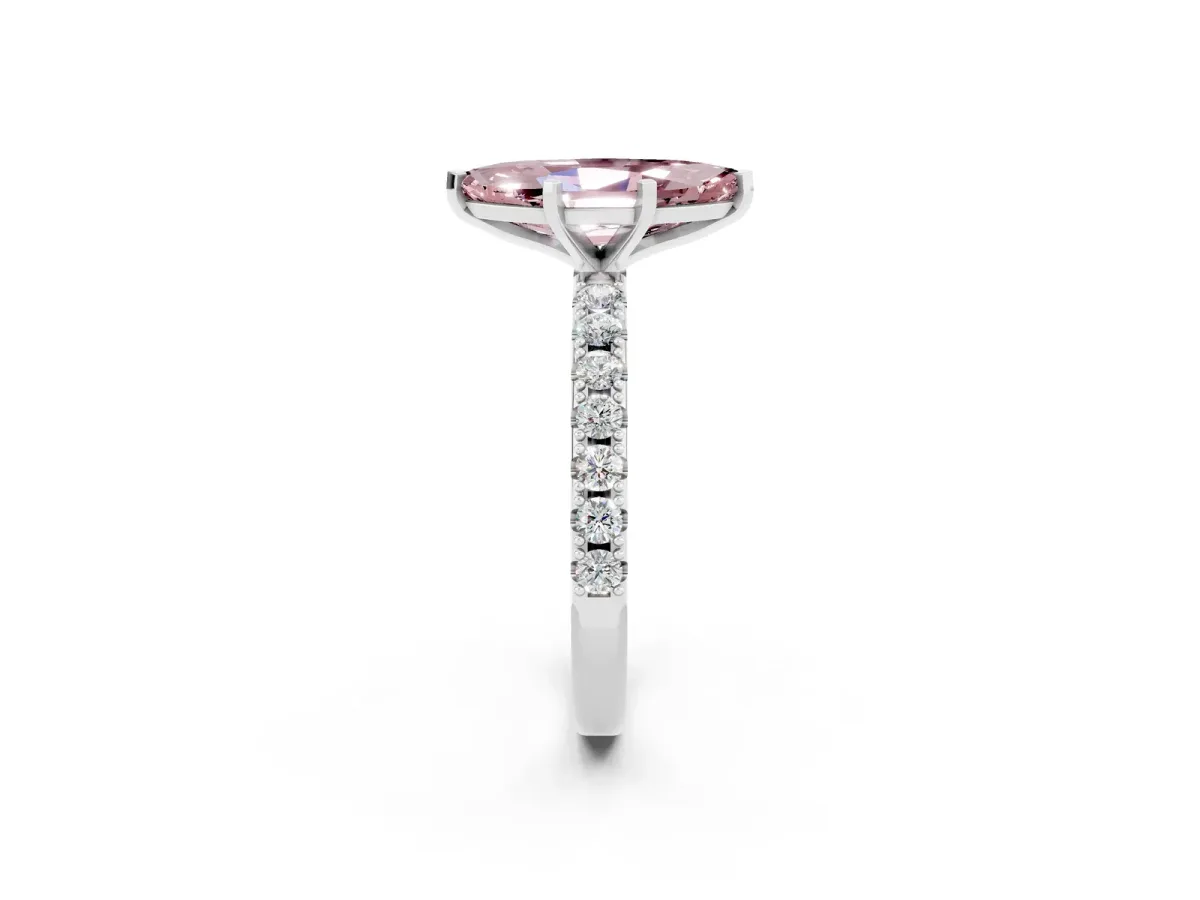 Marquise Cut Morganite Solitaire Pavé Band with Four-Prong Setting Silver