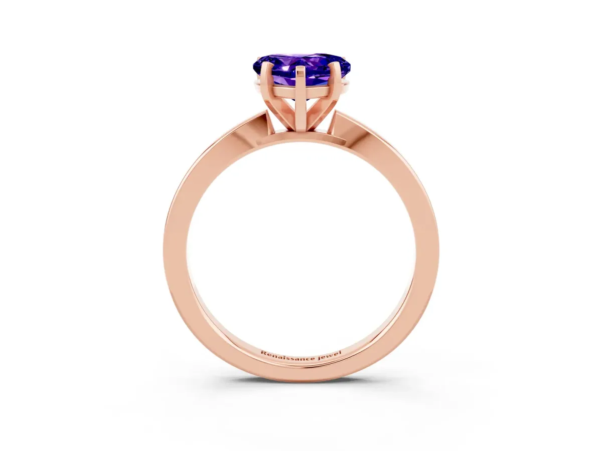 Heart Cut Tanzanite Solitaire Engagement Ring with Classic Band and Four-Prong Setting Rose gold