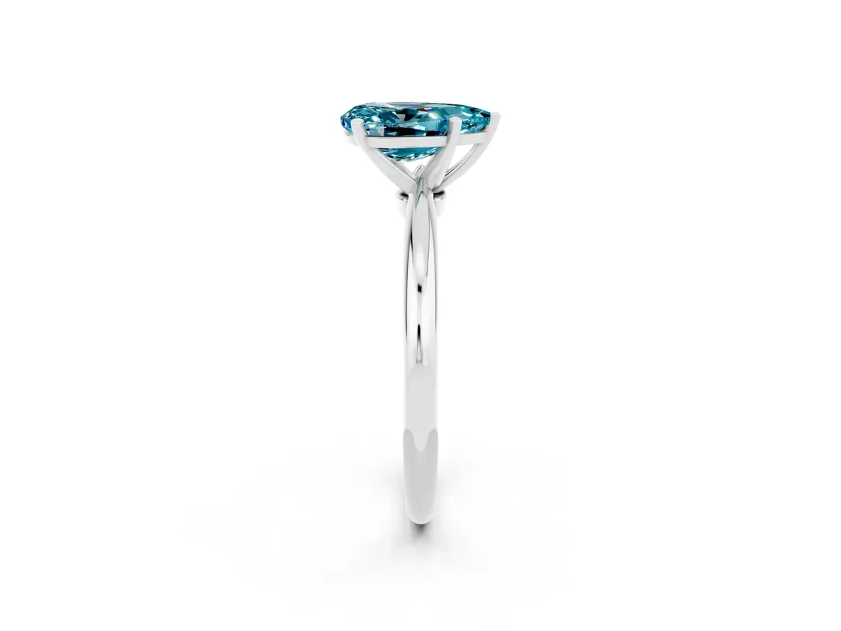 Pear Cut Blue Topaz Solitaire Ring with Six-Prong Setting and Classic Band Platinum