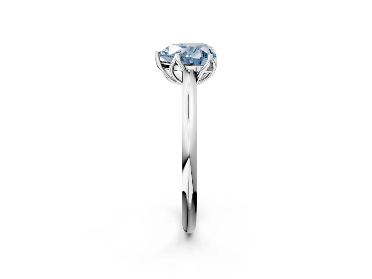 Fancy Blue Heart Cut Solitaire Cathedral Diamond Ring with Six-Prong Setting Platinum