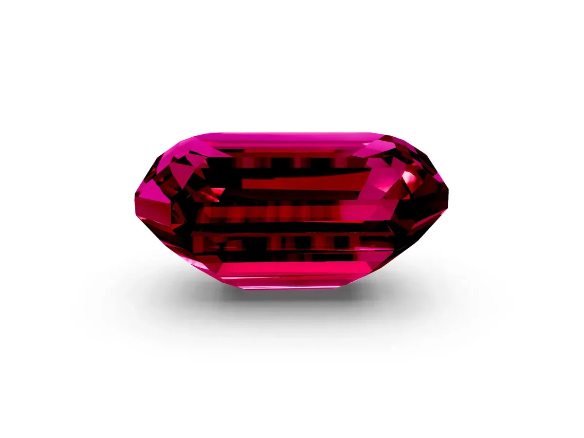 Emerald Cut Garnet Solitaire Twisted Band with Round Accents and Prong Setting Silver