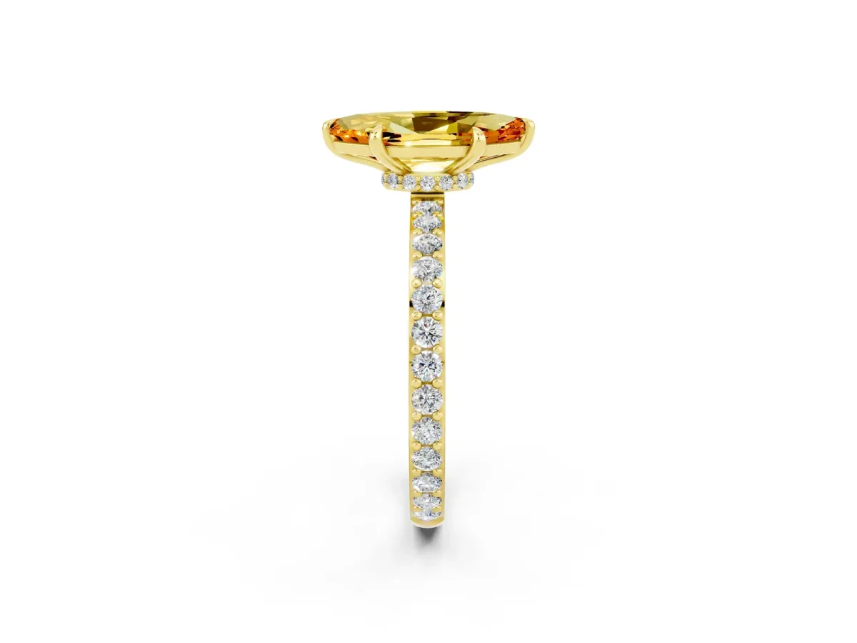 Marquise Cut Citrine Solitaire Engagement Ring with Pavé Band and Four-Prong Setting Yellow gold