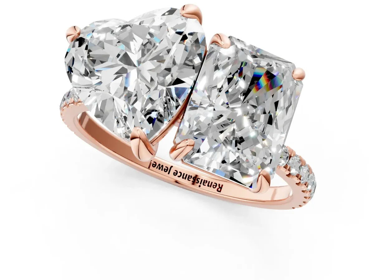 Radiant and Heart Toi Moi Ring with Prong Setting and Pave Band Rose gold