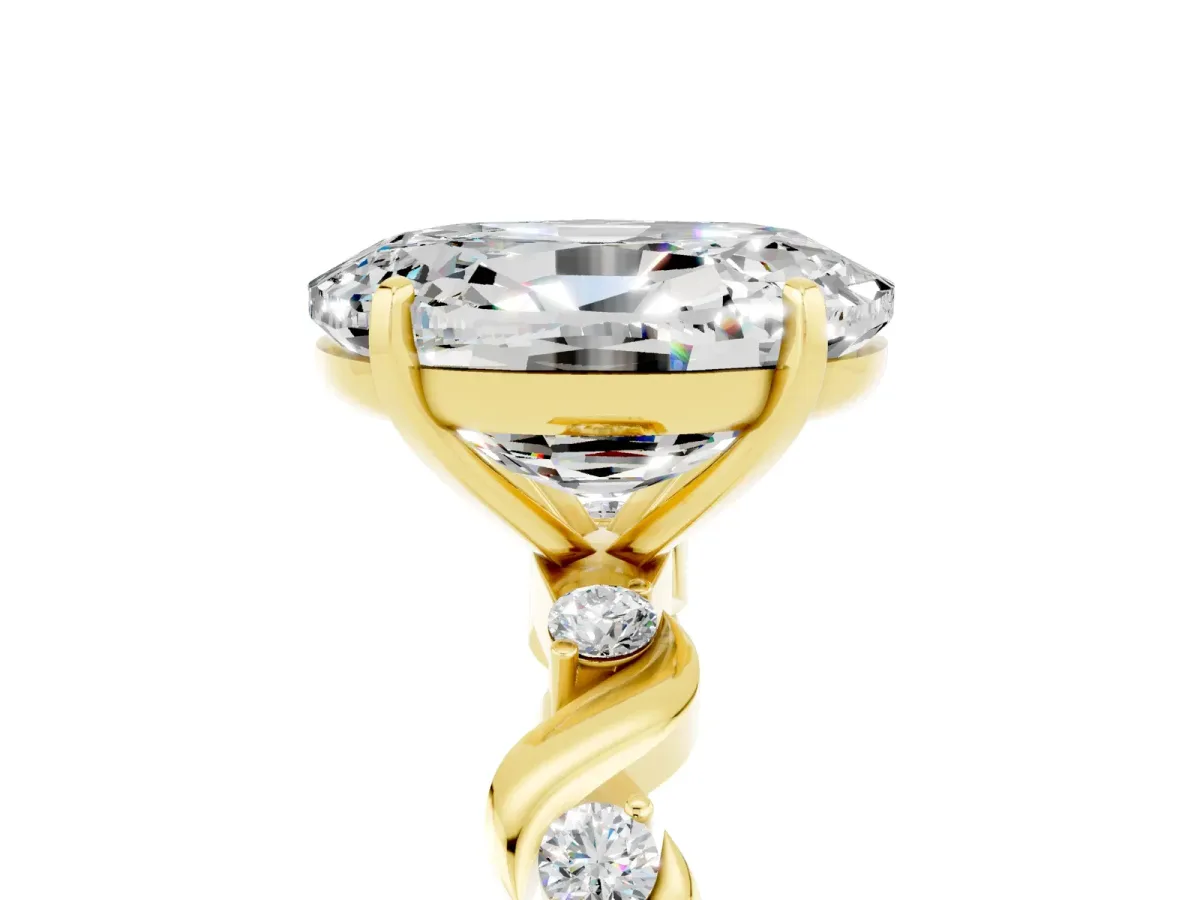 Oval Cut Moissanite Solitaire Twisted Band with Round Accents and Prong Setting Yellow gold