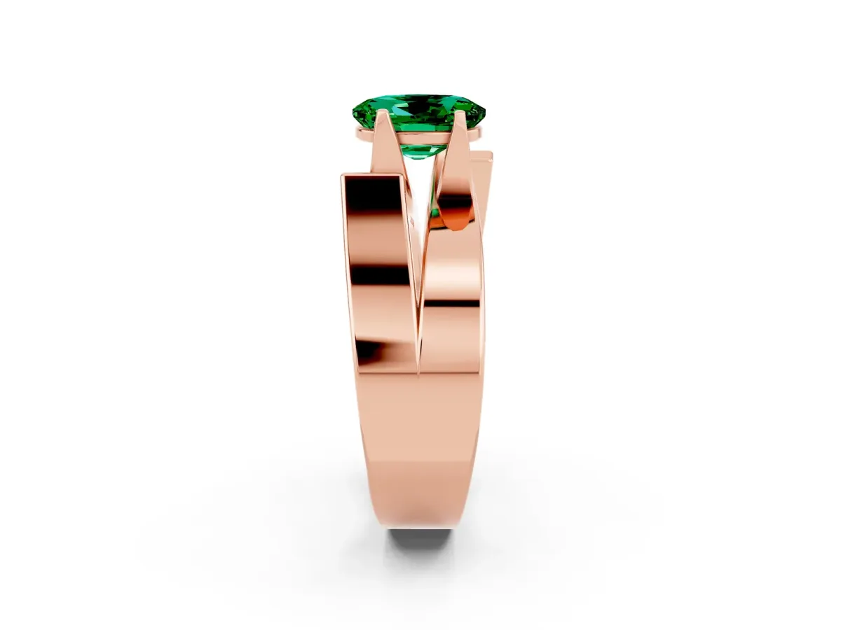 Modern Tension Set Oval Cut Emerald Solitaire Wide Band Ring Rose gold