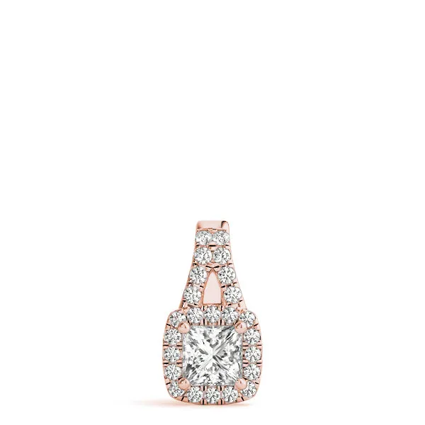 Cushion Halo Diamond Pendant with Princess Cut Stone and Four-Prong Setting Rose gold