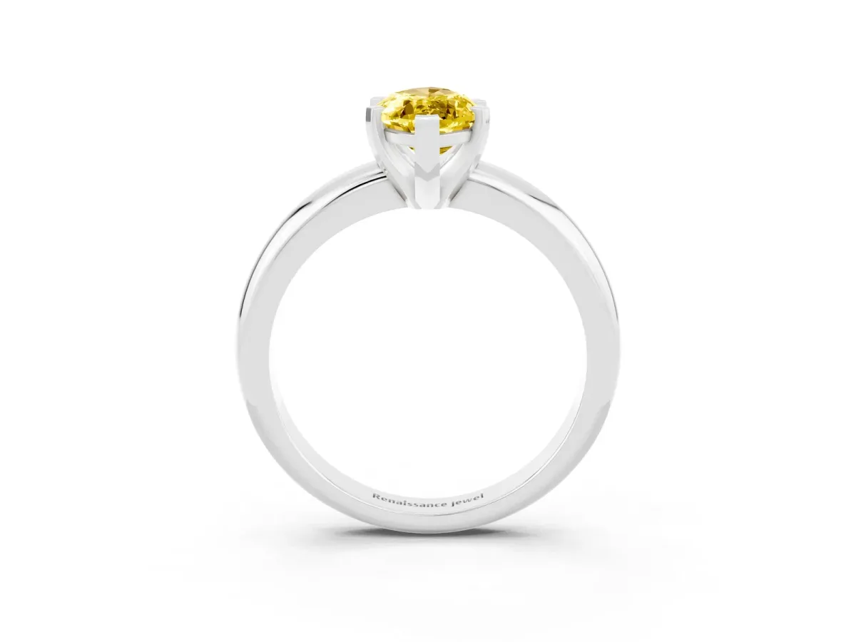 Marquise Cut Yellow Sapphire Solitaire Engagement Ring with Round Band and Four-Prong Setting Platinum