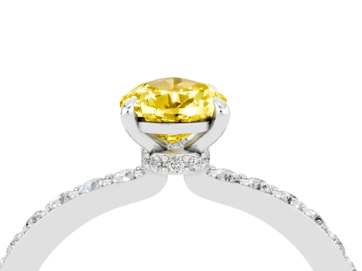 Pear Cut Yellow Sapphire Solitaire Engagement Ring with Pavé Band and Four-Prong Setting White gold