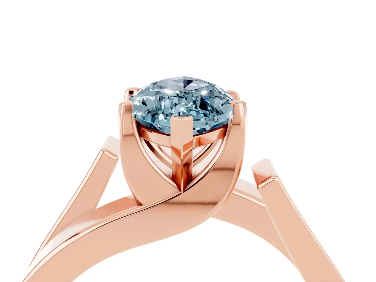 Modern Tension Set Marquise Cut Aquamarine Solitaire Wide Band Ring Rose gold