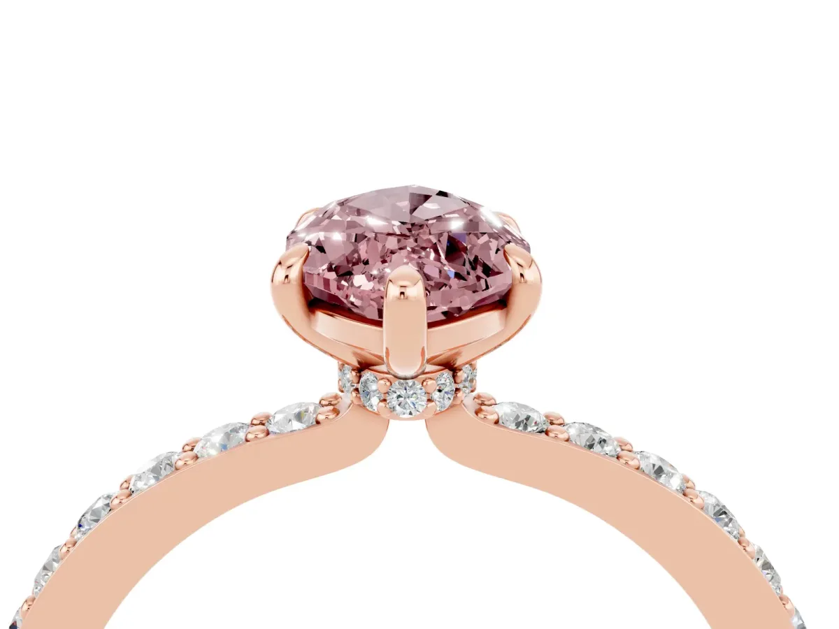 Marquise Cut Morganite Solitaire Engagement Ring with Pavé Band and Four-Prong Setting Rose gold