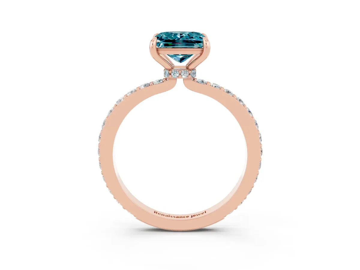 Princess Cut Blue Topaz Solitaire Engagement Ring with Pavé Band and Four-Prong Setting Rose gold