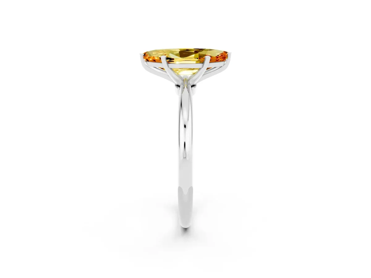 Marquise Cut Citrine Solitaire Ring with Six-Prong Setting and Classic Band Silver