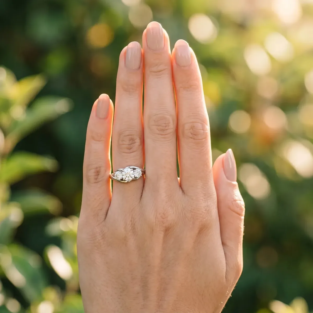 Three-Stone Round Cut Diamond Split Shank Prong Setting Ring Platinum