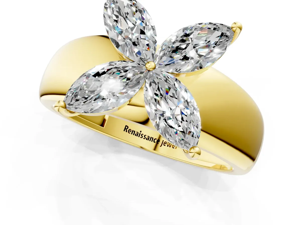 Marquise Diamond Floral Promise Ring Yellow gold