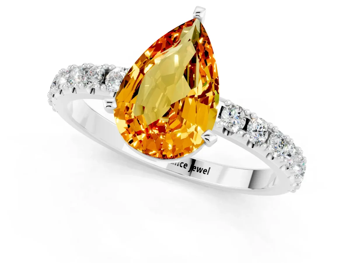 Pear Cut Citrine Solitaire Pavé Band with Four-Prong Setting Silver