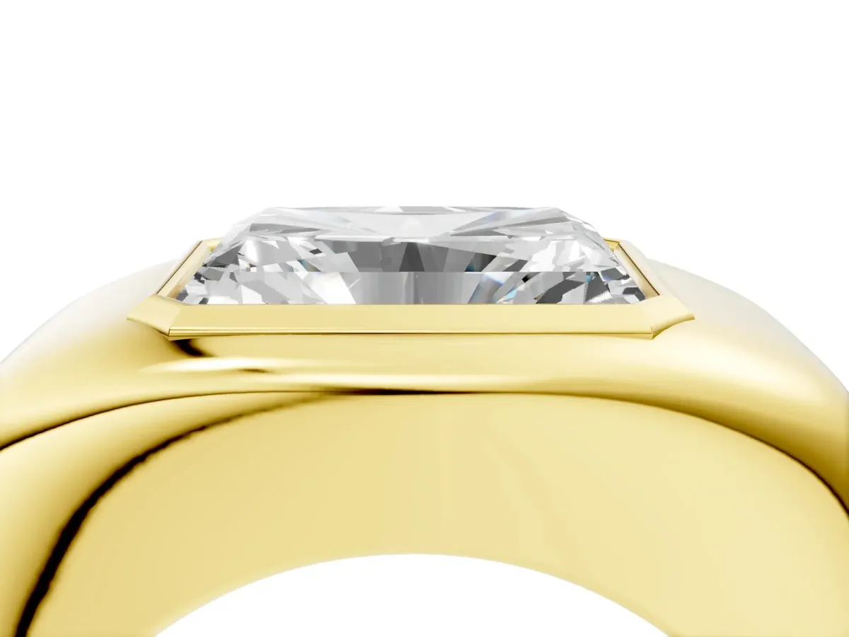 Radiant Diamond Bezel Set Mens Ring Yellow gold