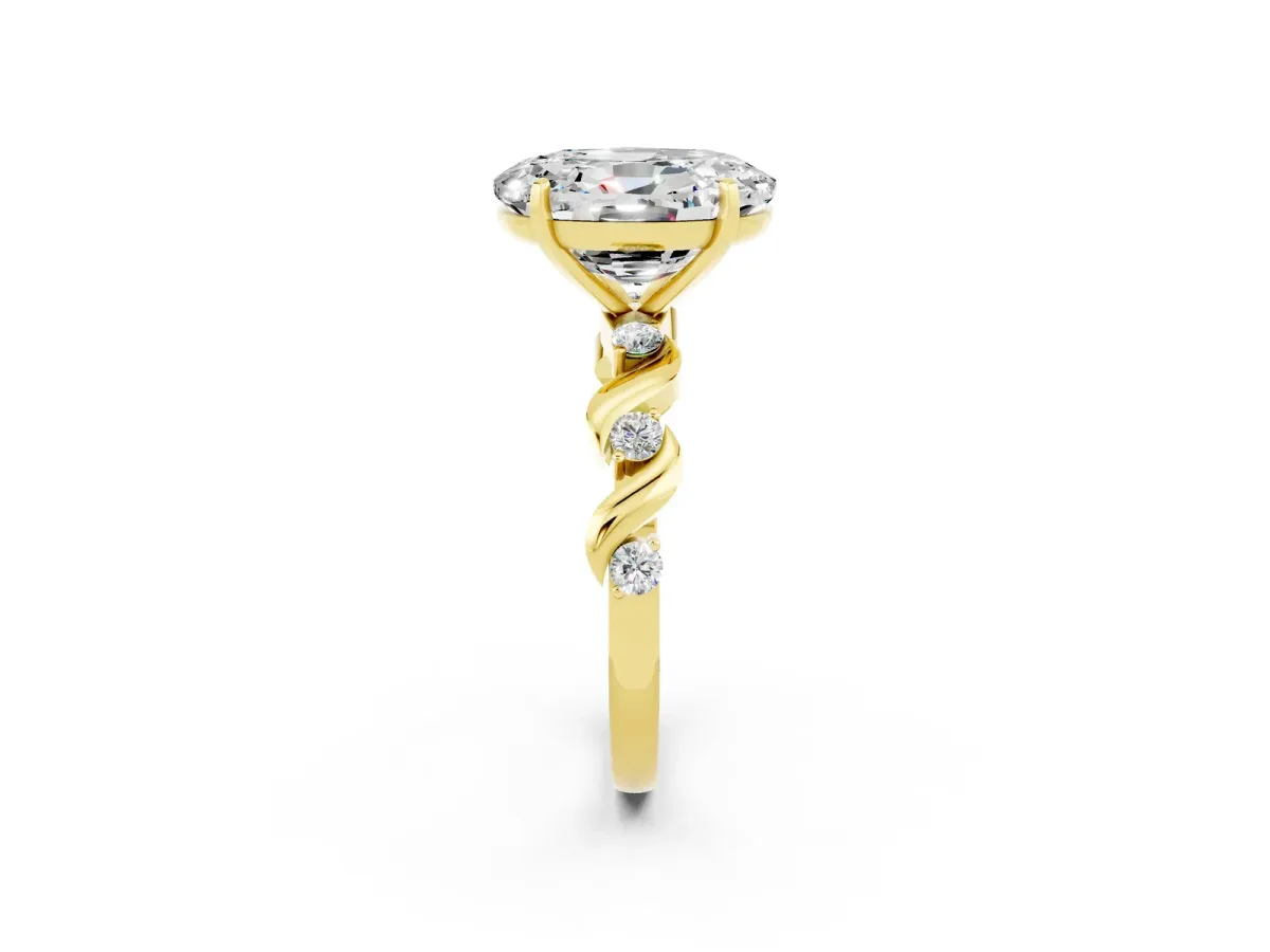 Oval Cut Moissanite Solitaire Twisted Band with Round Accents and Prong Setting Yellow gold
