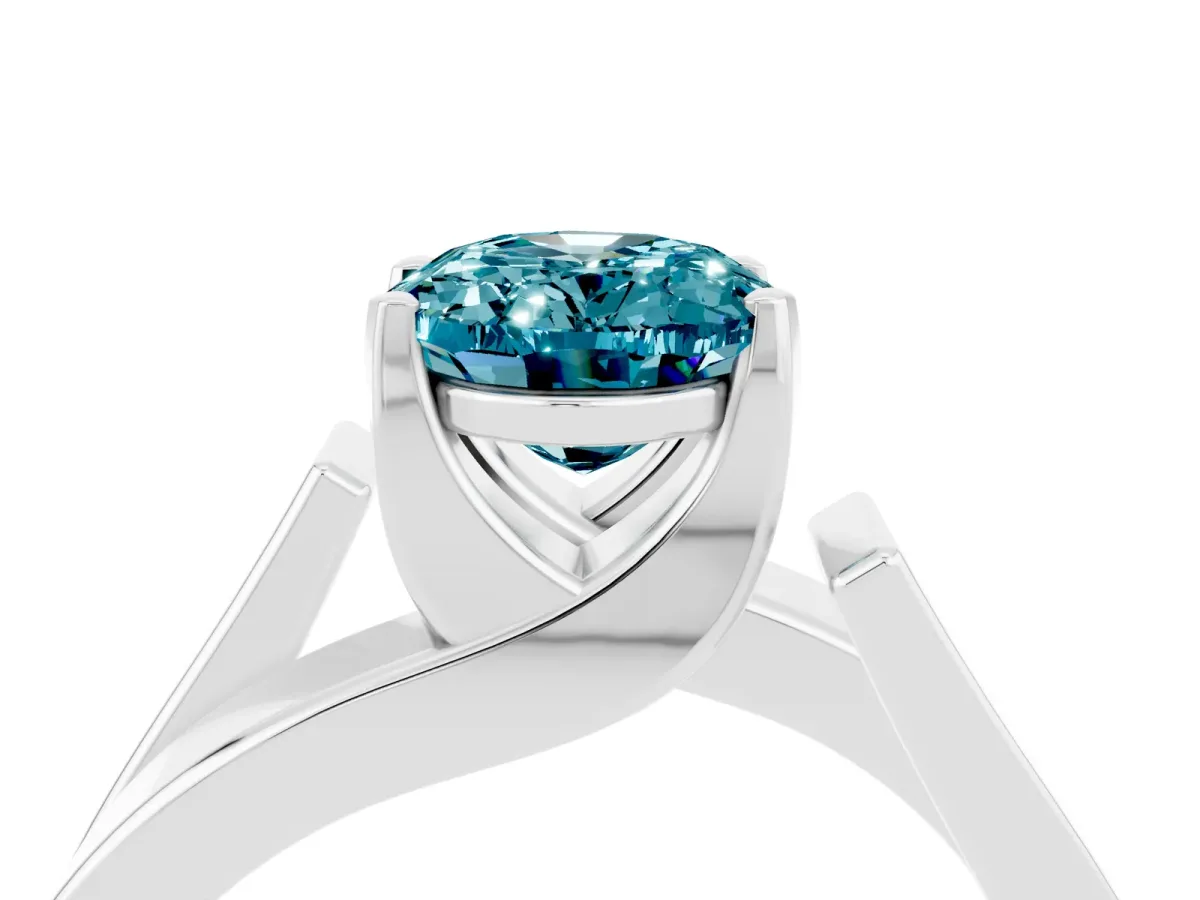 Modern Tension Set Oval Cut Blue Topaz Solitaire Wide Band Ring Silver