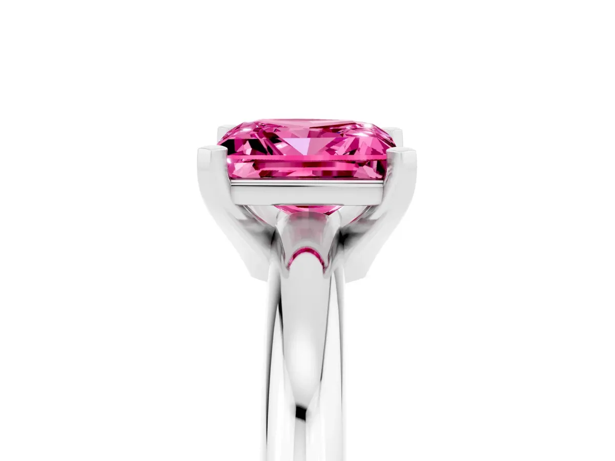 Princess Cut Pink Sapphire Solitaire Engagement Ring with Round Band and Four-Prong Setting White gold