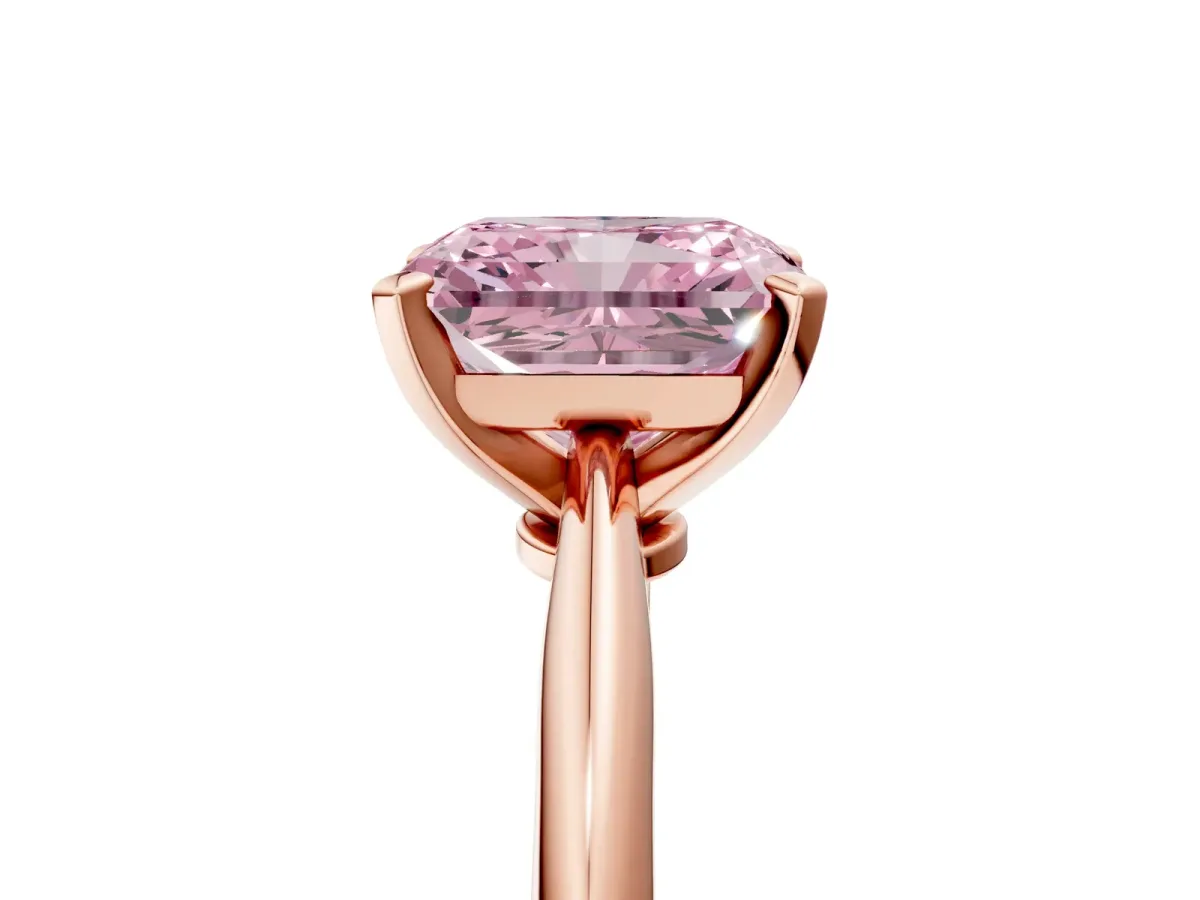 Fancy Pink Radiant Cut Diamond Solitaire Engagement Ring with Classic Band and Four-Prong Setting Rose gold