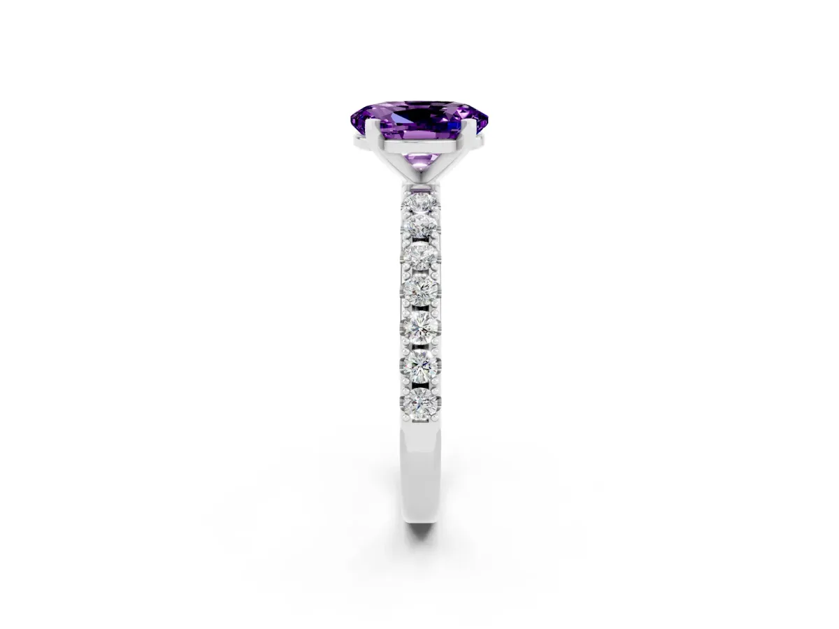 Oval Cut Amethyst Solitaire Pavé Band with Four-Prong Setting Silver