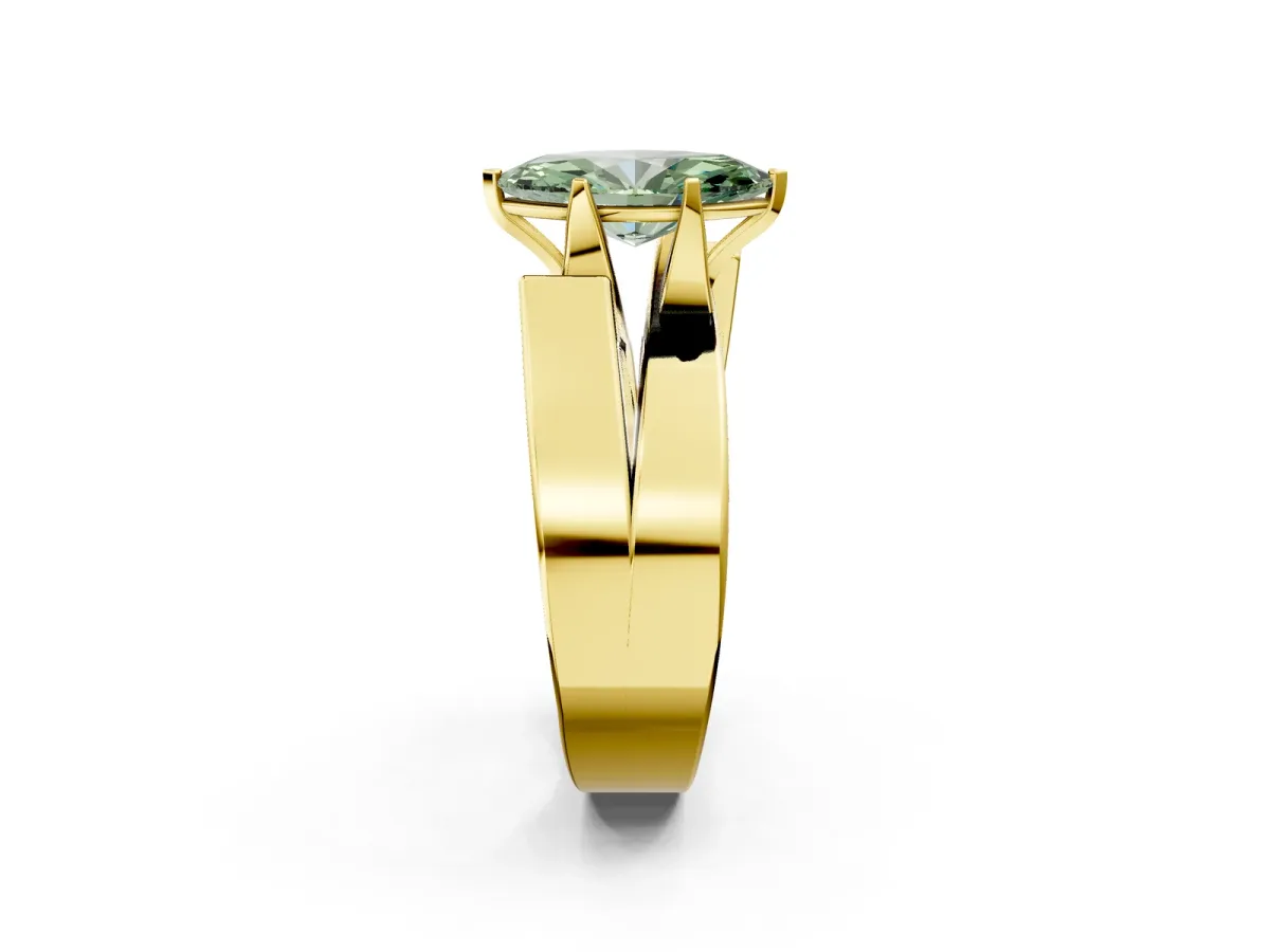 Fancy Green Modern Tension Set Marquise Cut Diamond Solitaire Wide Band Ring Yellow gold